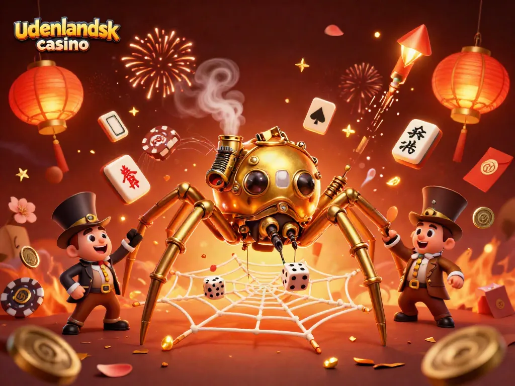 Engage with the vibrant world of udenlandsk casino through a captivating illustration of a steampunk spider.