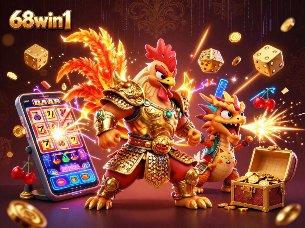 Experience jackpot excitement with 68win1's dynamic gaming elements and colorful characters.
