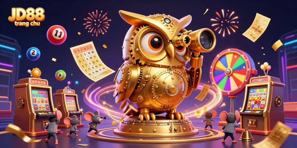 Experience winning excitement with JD88 trang chu surrounded by whimsical cartoon characters on a vibrant casino floor.