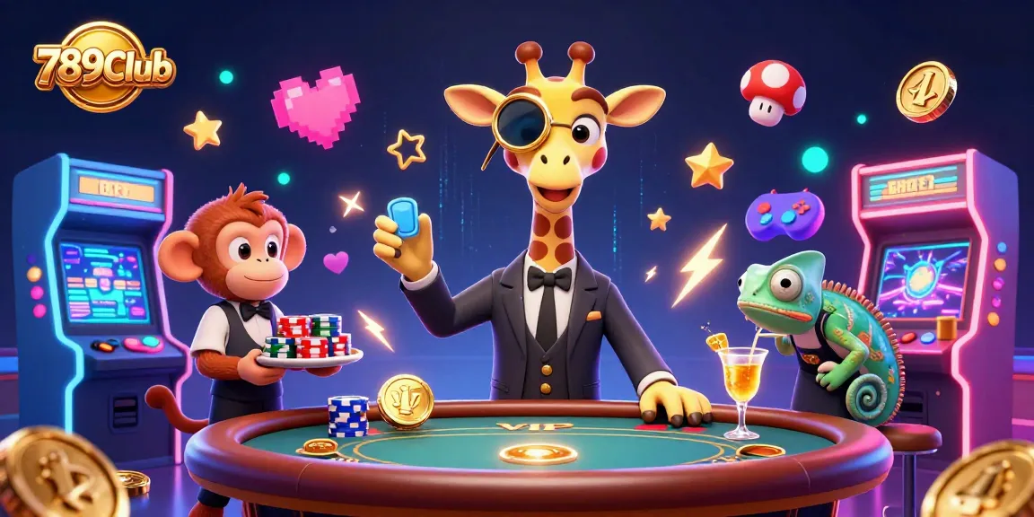 Bet big at 789Club with an ultra-detailed 3D illustration of a giraffe playing poker surrounded by vibrant gaming elements.