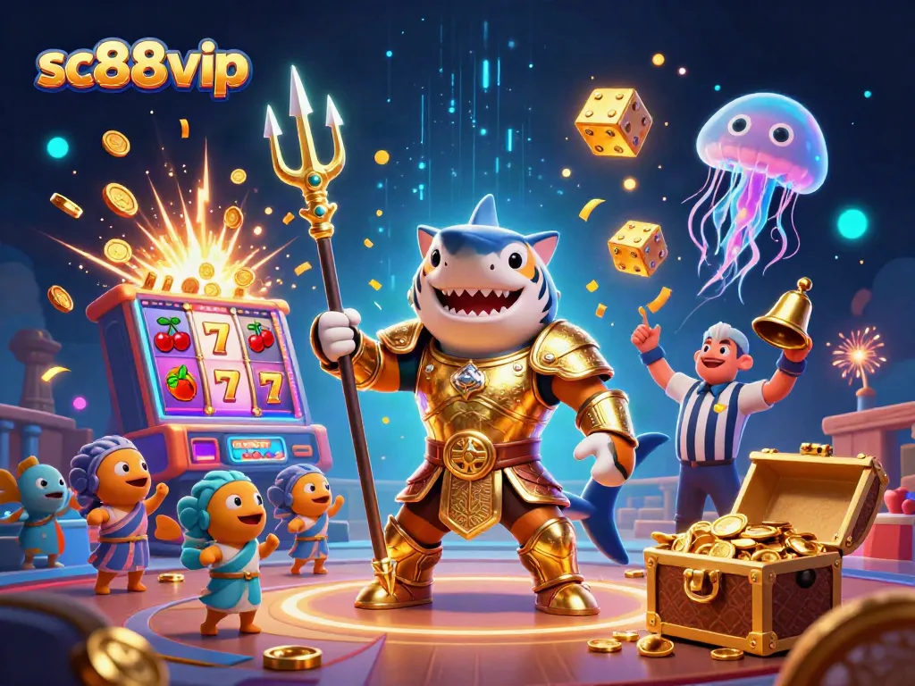 Engage with sc88 vip at a vibrant underwater casino scene filled with action, treasures, and excitement.