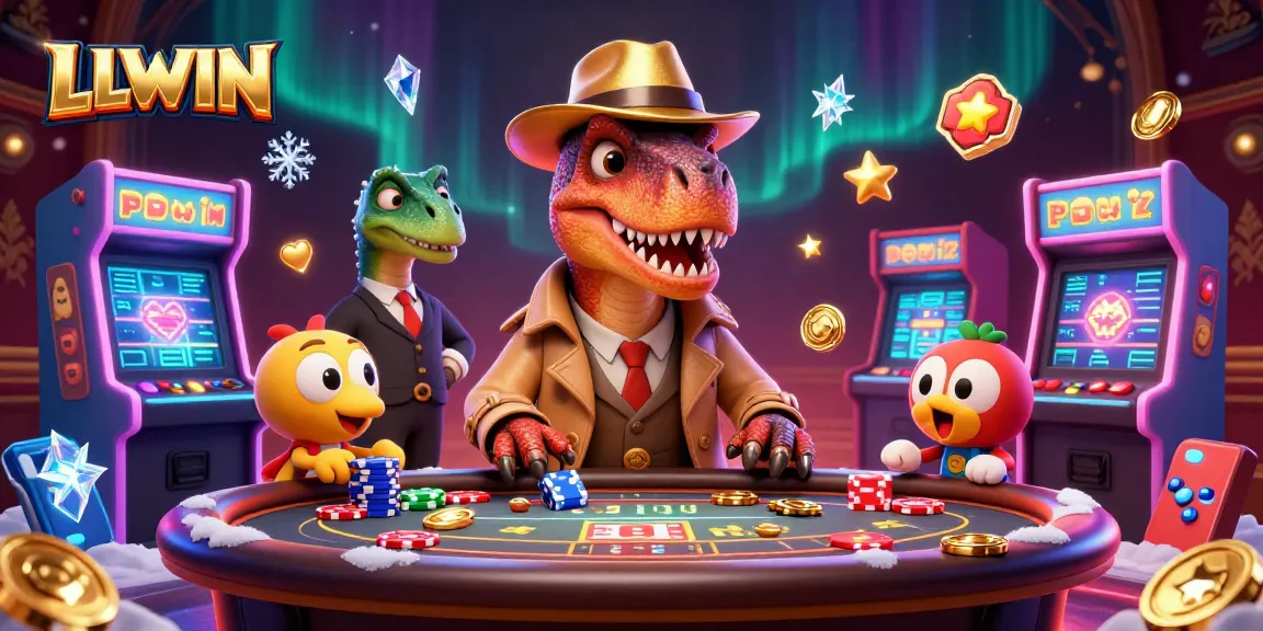LLWIN velociraptor card counter plotting at a blackjack table amid a vibrant casino scene.