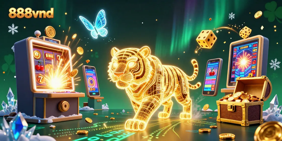 Experience thrilling gameplay at 888vnd with a vibrant digital casino illustration featuring a golden tiger.