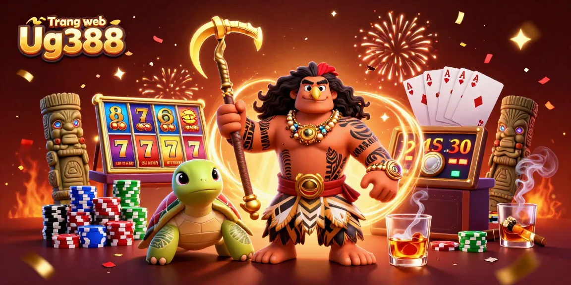Experience the excitement at Trang web Ug388 with vibrant slot reels and lively casino characters.