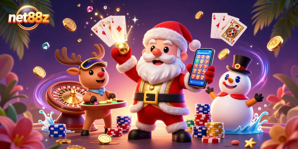 Join net88z at an exciting casino adventure featuring Santa and friends celebrating jackpot wins!