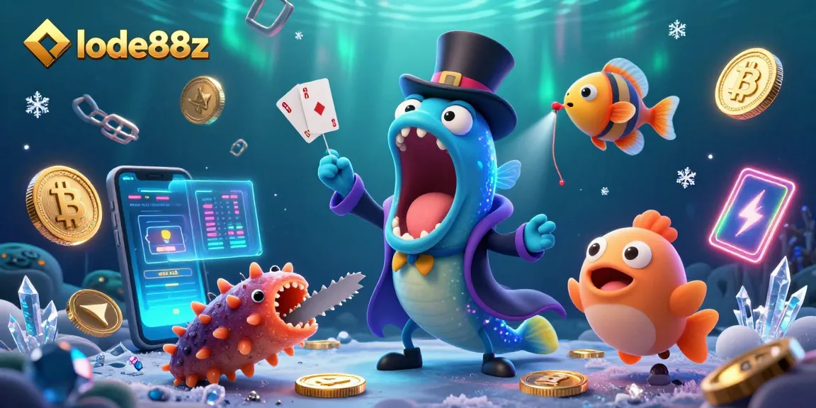 Join the magic of lode88z with glowing 3D coins and vibrant underwater casino characters.