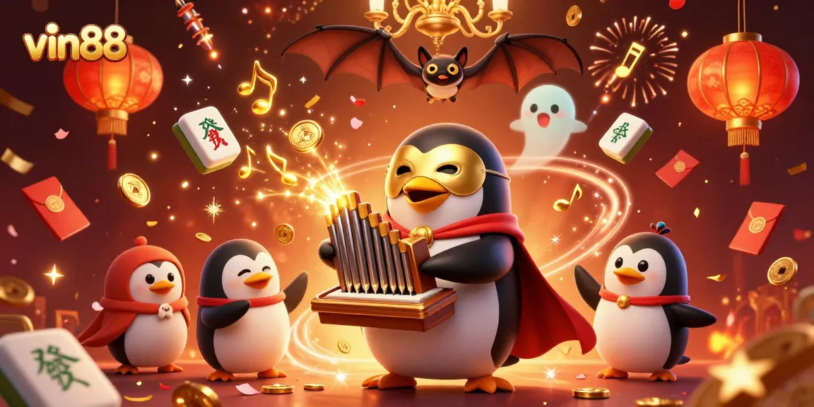 Experience thrilling gameplay at vin88 with a 3D panda and acrobat amidst a vibrant casino scene.