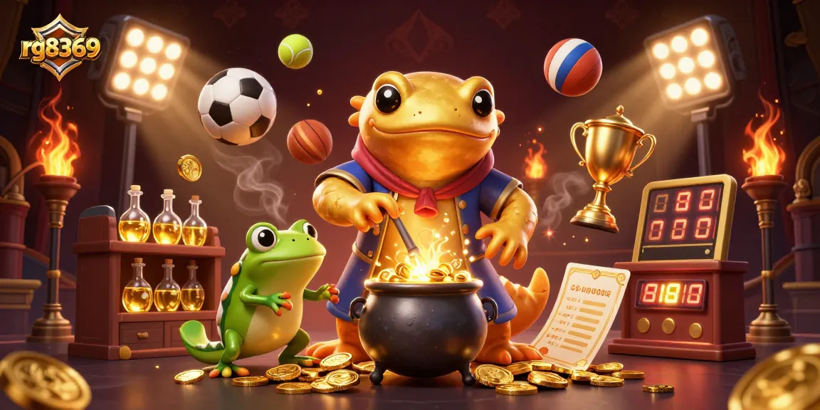 Engage with rg8369's vibrant sports betting action featuring a gold salamander and dynamic sports elements.