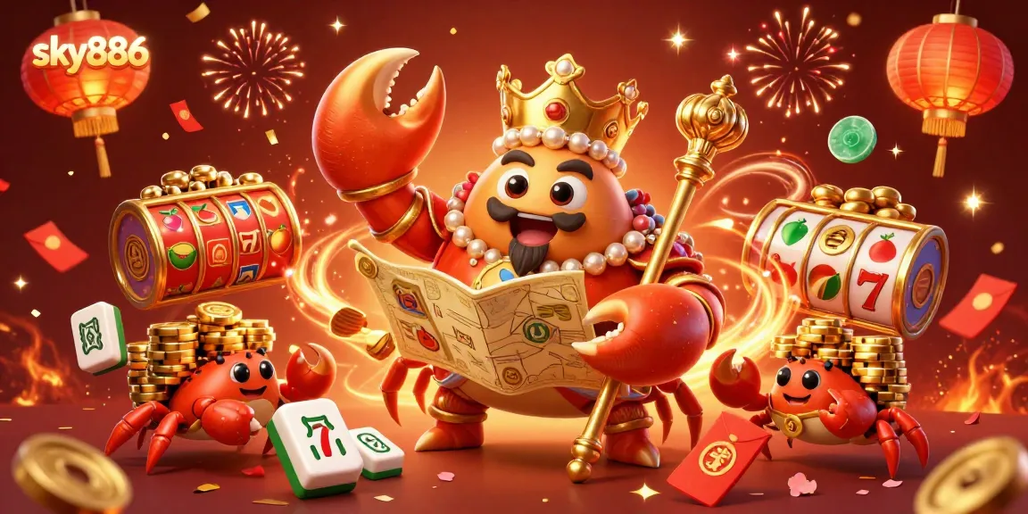 Experience thrilling slot gaming action with sky886 in a vibrant 3D casino scene.