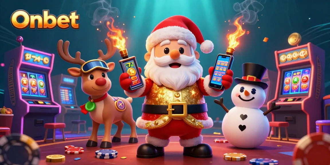 Play slots and win big at Onbet with a fun 3D casino scene featuring animated characters.