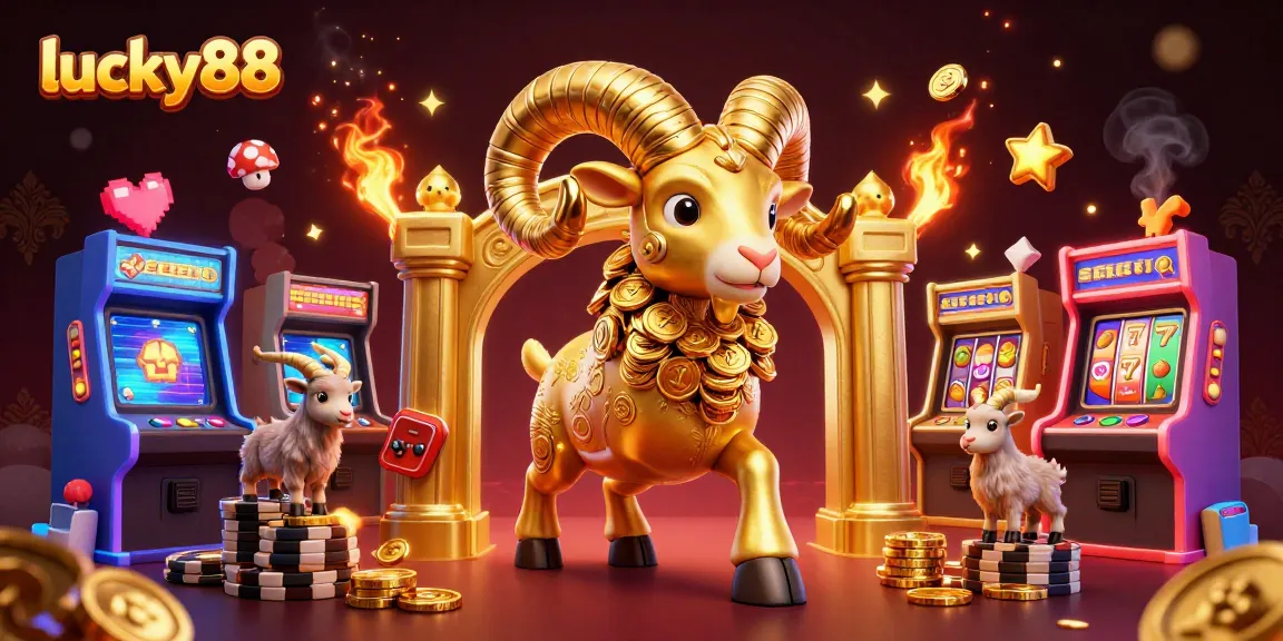 Spin the reels at lucky88 while enjoying vibrant gaming visuals featuring golden ram and coins.