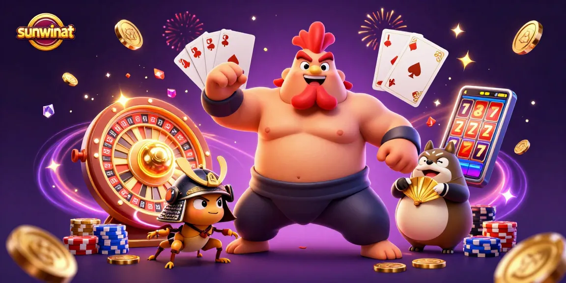 Experience thrilling wins at sunwinat with a vibrant casino scene featuring dynamic characters and gaming elements.