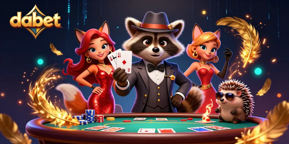Dabet showcases a raccoon holding a royal flush, enhancing the poker excitement with vibrant, dynamic visuals.