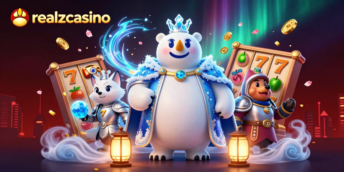 Spiele im realzcasino mit einem Eiskönig und einer Schneefuchs-Gefährtin in einem pulsierenden, dynamischen Casino-Szenario.