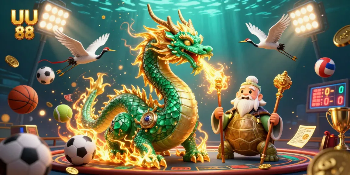 Experience thrilling gameplay with UU 88 in a vibrant casino scene featuring dynamic sports elements and lucky symbols.