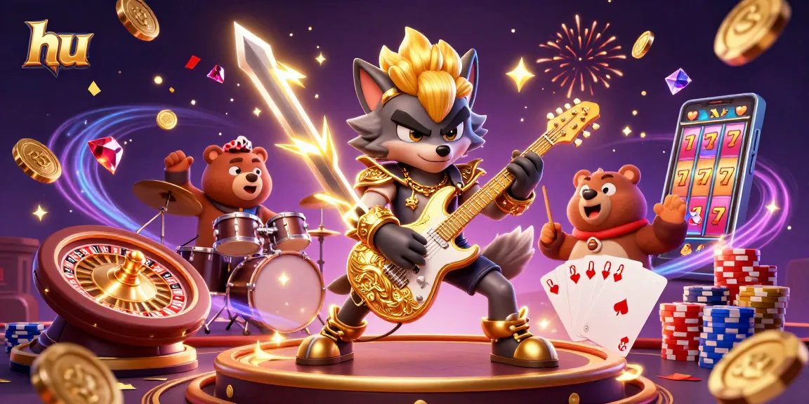 Experience thrilling gambling action with hu in a dynamic casino scene featuring colorful characters and vibrant game elements.