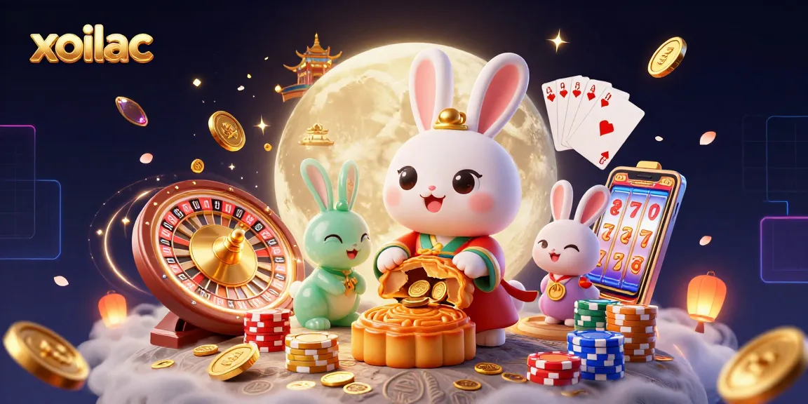 Join the action on xoilac with animated moon rabbits and casino elements for an exciting gaming experience.