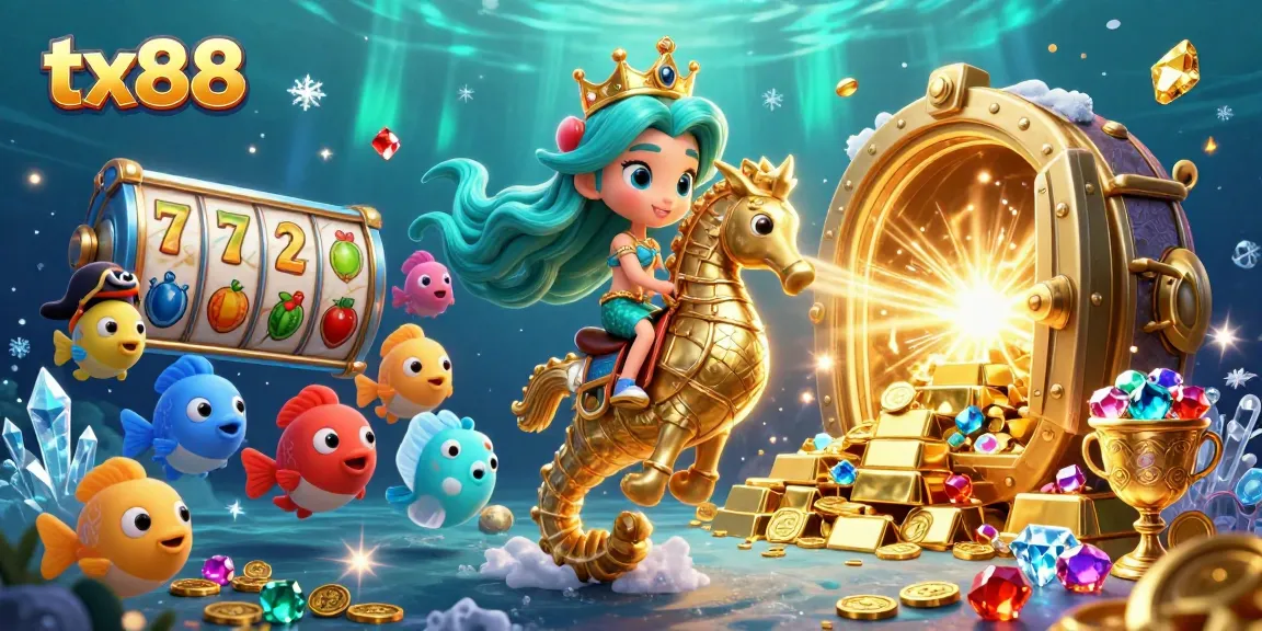 Engage with tx88's vibrant underwater casino adventure featuring colorful characters and treasures.