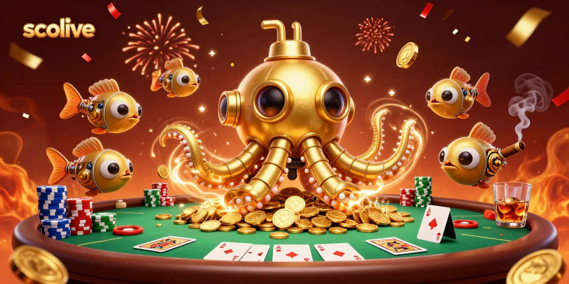 Socolive enhances sports betting experiences with a vibrant 3D illustration of a kraken submarine among poker elements.