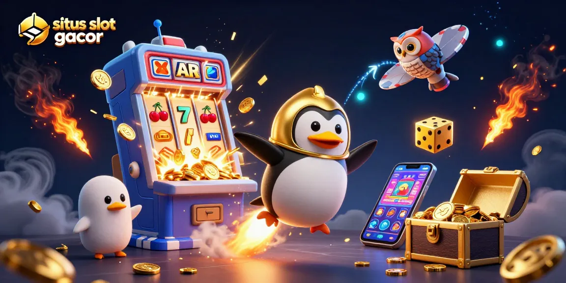 Experience excitement with situs slot gacor as a golden penguin blasts through space towards a jackpot.