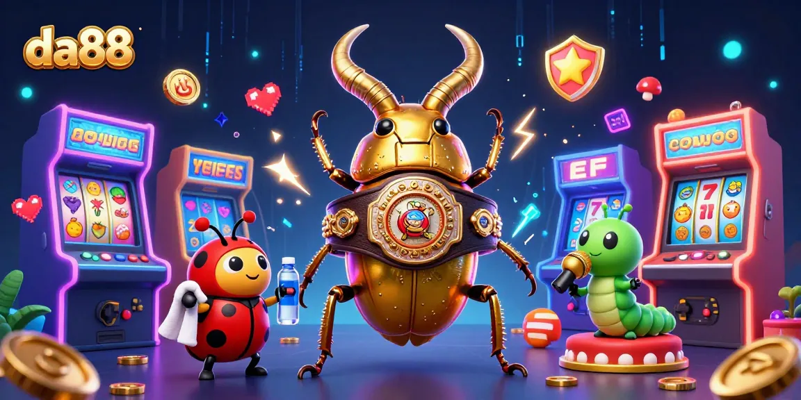 da88 brings excitement with a 3D giant stag beetle boxing in a vibrant casino scene.