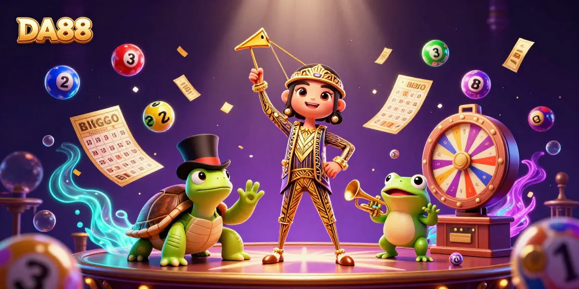 Join DA88 for an exciting lottery experience with vibrant elements and lively characters.