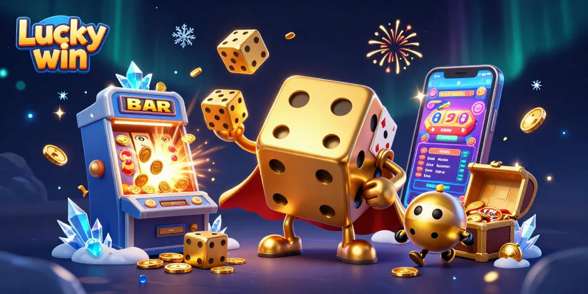 Engage in Lucky win excitement with a 3D casino scene of golden dice and jackpot thrills.