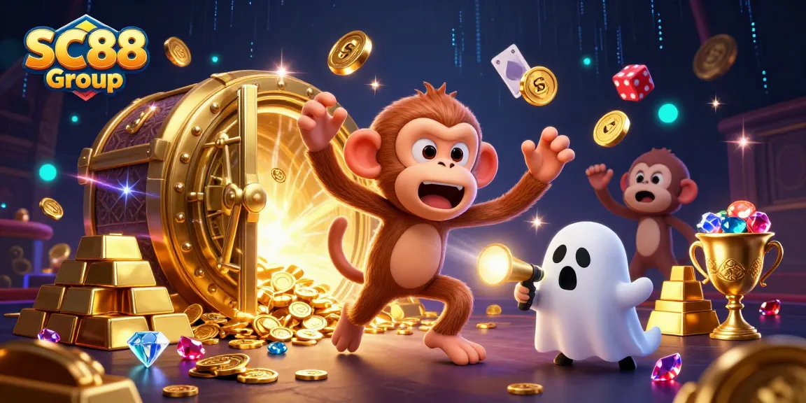 Engage with the SC88 Group's haunted casino adventure showcasing vibrant 3D elements and characters.