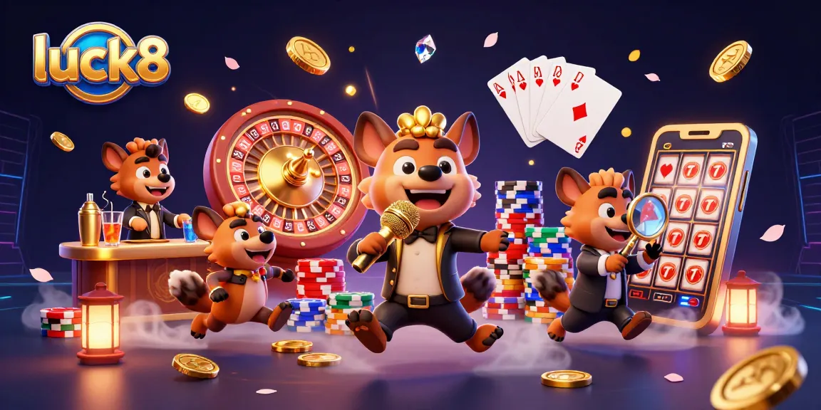 Watch luck8's vibrant casino scene featuring hyenas in a lively comedy club, showcasing immersive casino elements.