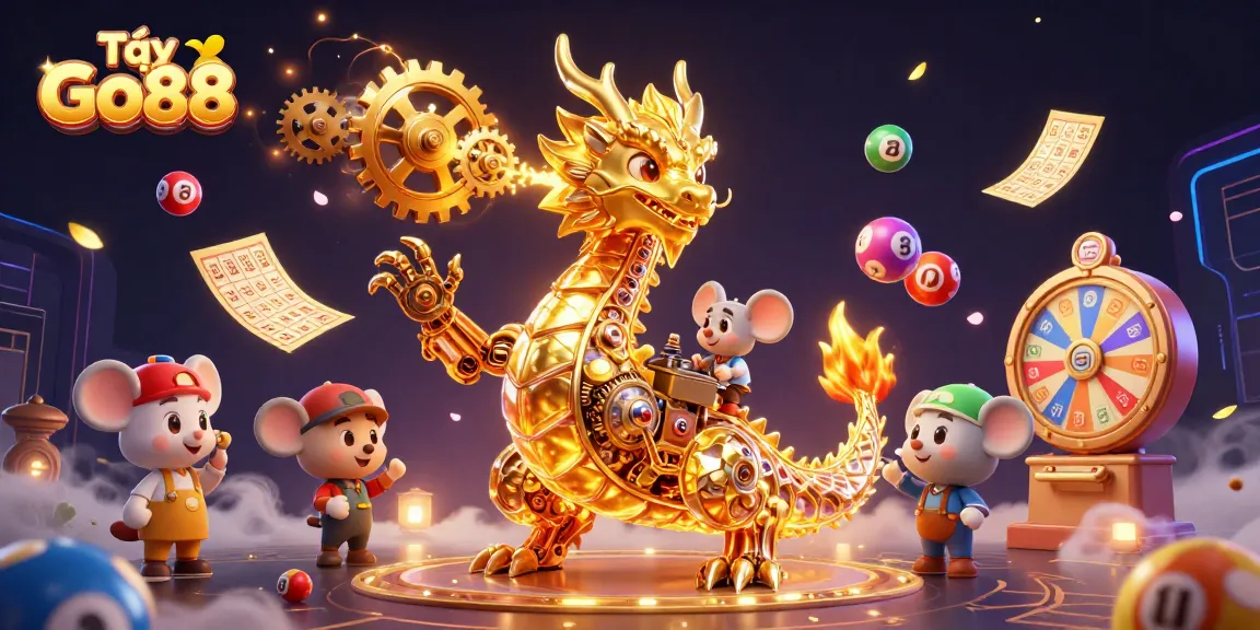 Tải Go88 offers thrilling casino fun with a golden dragon and vibrant lottery elements in a dynamic setting.