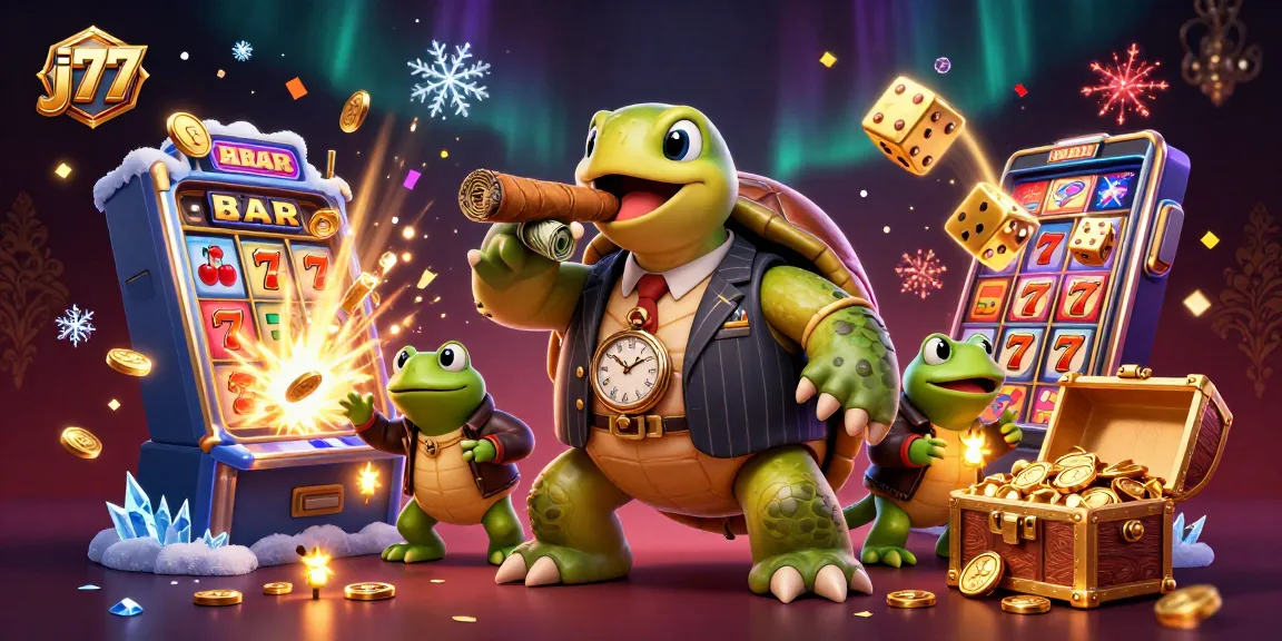 Experience thrilling action with j77 as massive slot machines burst with coins in a vibrant casino scene.