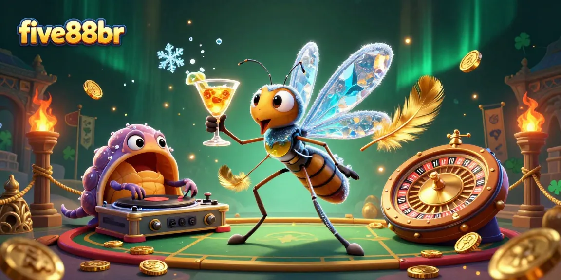 Experience thrilling gameplay with five88br in a vibrant casino scene featuring a unique mosquito mascot.