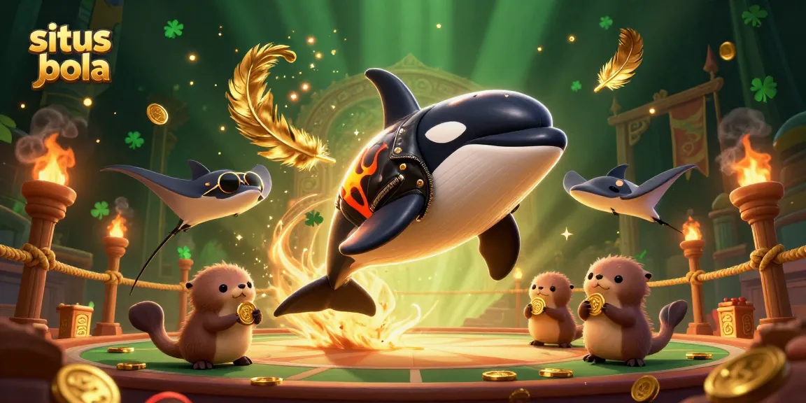 Engage with situs judi bola and win as an orca and sea creatures float amidst dynamic casino elements.