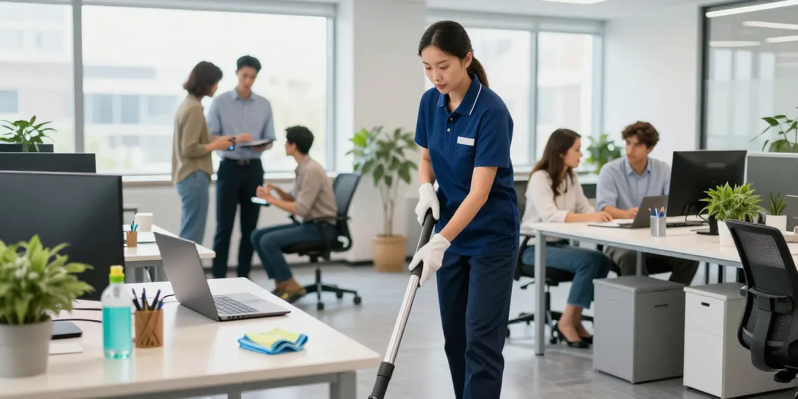 Unterhaltsreinigung Hannover: Professioneller Reinigungsdienst in einem modernen Büro mit umweltfreundlichen Reinigungsmitteln.