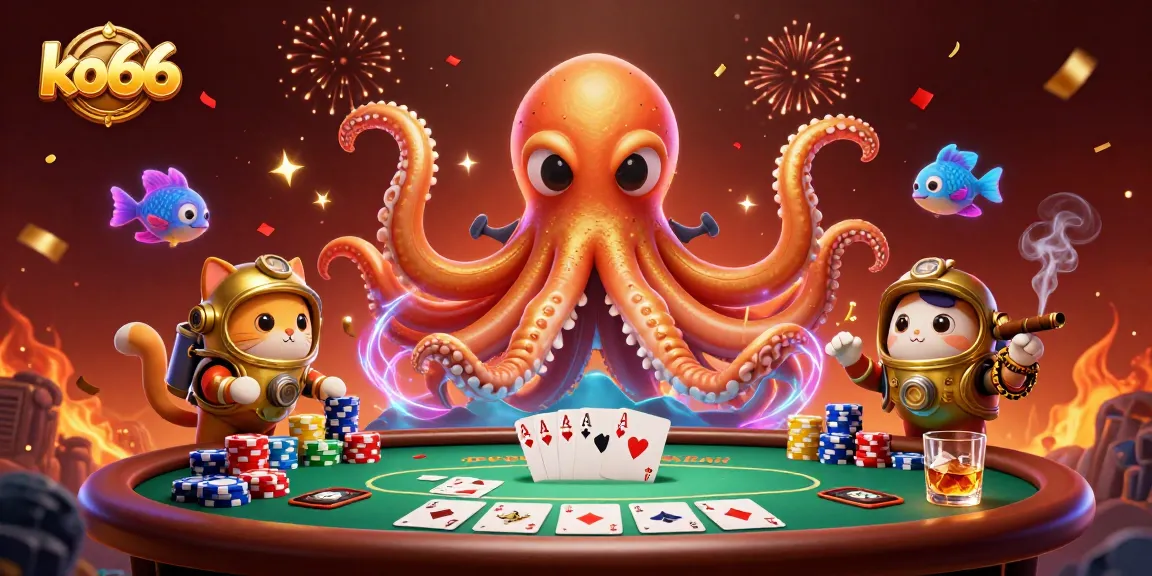 Experience exciting wins and strategies at ko66 with a kraken and diving cat in a thrilling casino scene.